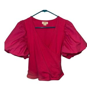 EUC Anthropologie Maeve Fuchsia Puff Sleeve Blouse